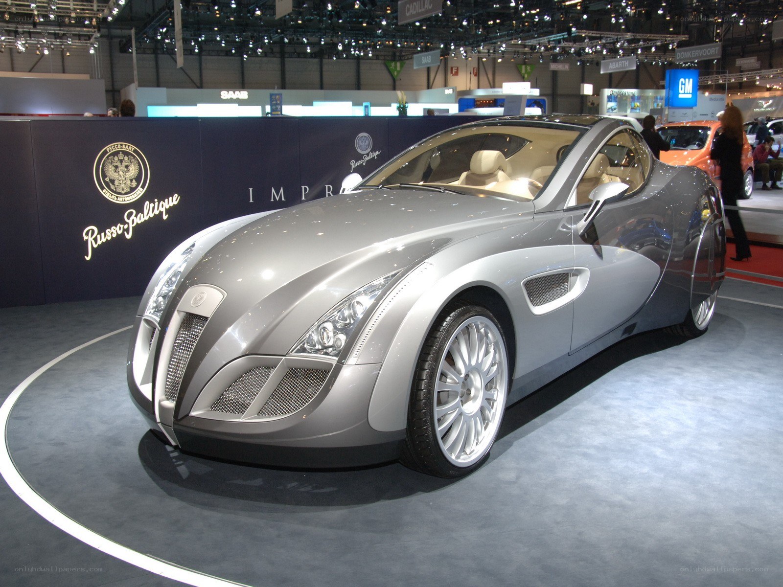 Silver concept car on display