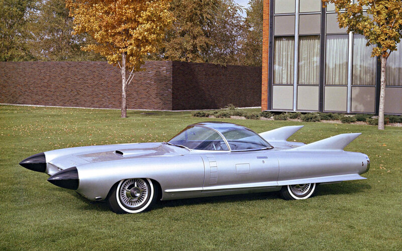 Silver concept car on lawn