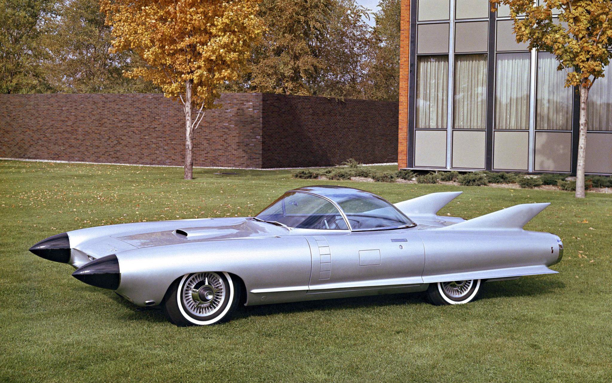 Silver concept car on lawn
