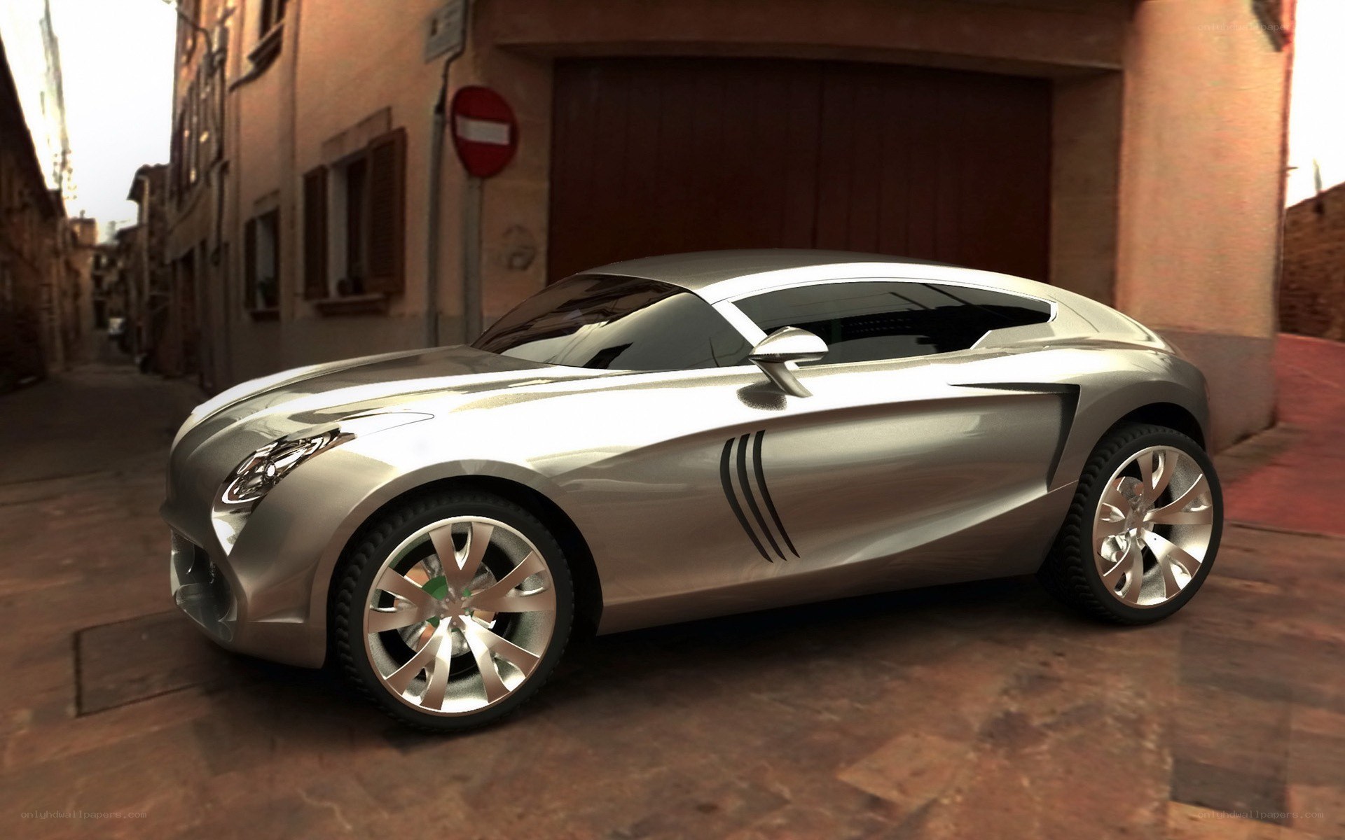 silver concept car on street