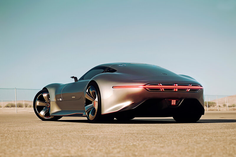 Silver Concept Car — Serene, Afternoon, 3d Render, Desert, Fence
