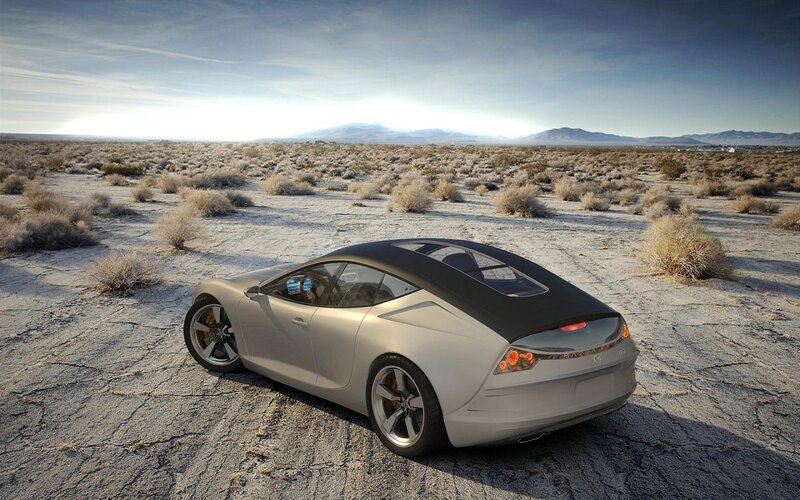 Silver Concept Car — Serene, Afternoon, 3d Render, Desert, Mountains