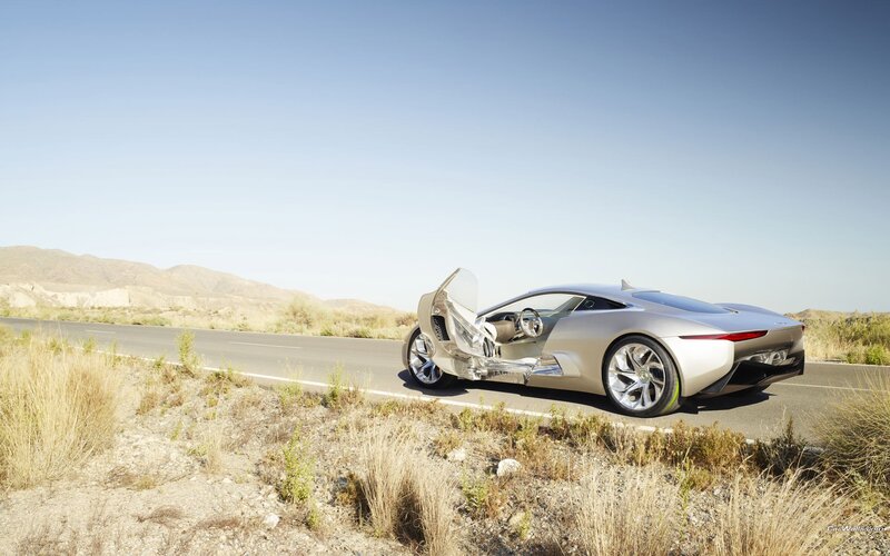 Silver Concept Car — Serene, Afternoon, Photograph, Road, Mountains, Dry Grass, Blue
