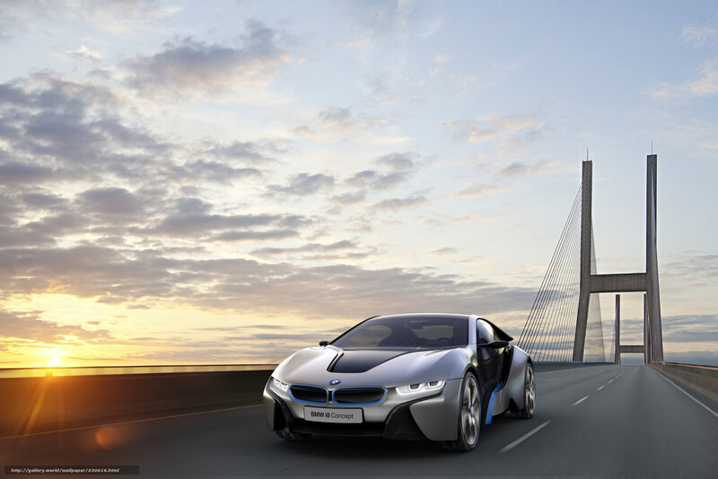 Silver Concept Car — Serene, Sunset, 3d Render, Bridge