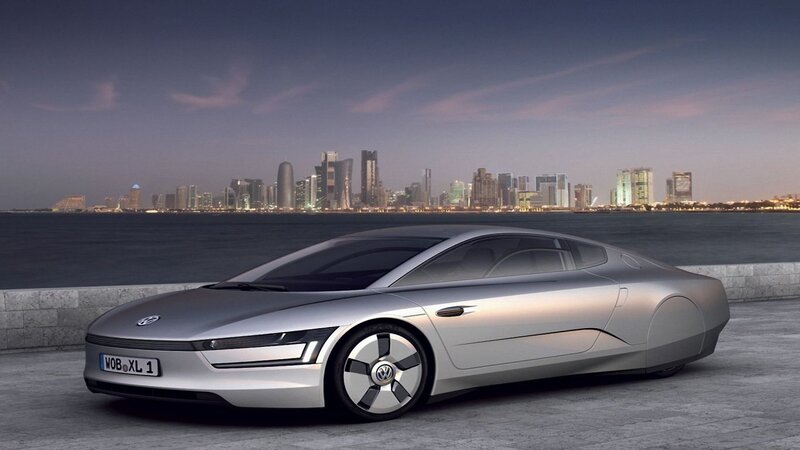 Silver Concept Car — Serene, Sunset, 3d Render, City Skyline, Sea