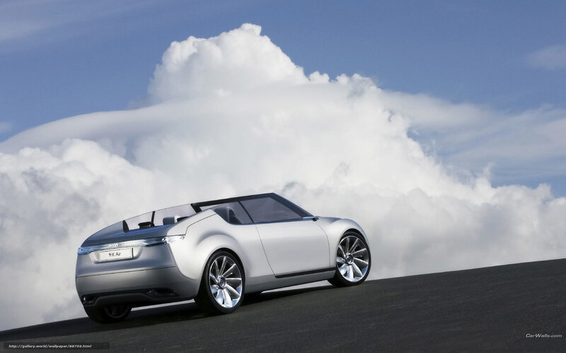 Silver Concept Car — White, Dramatic, Photograph, Clouds