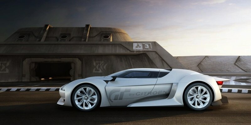 Silver Concept Car — White, Dramatic, Sunset, 3d Render, Race Track, Building, Gray, Black
