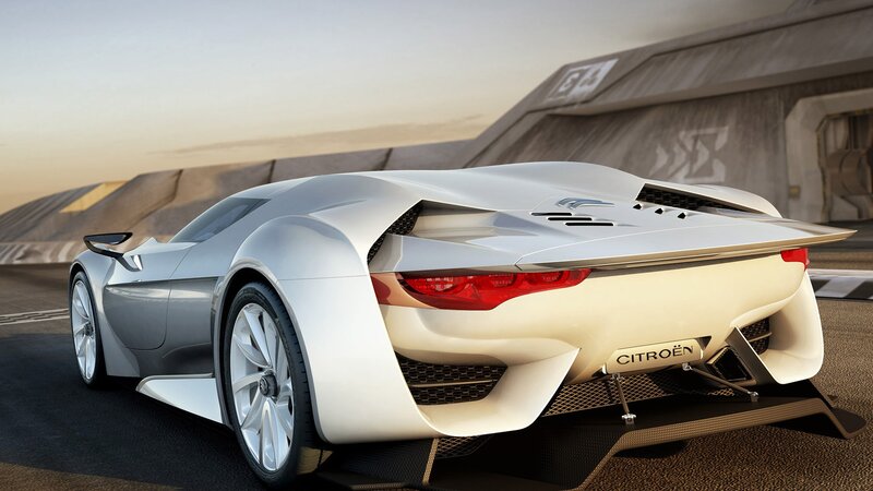 Silver Concept Car — White, Dramatic, Sunset, 3d Render, Race Track, Building, Tire
