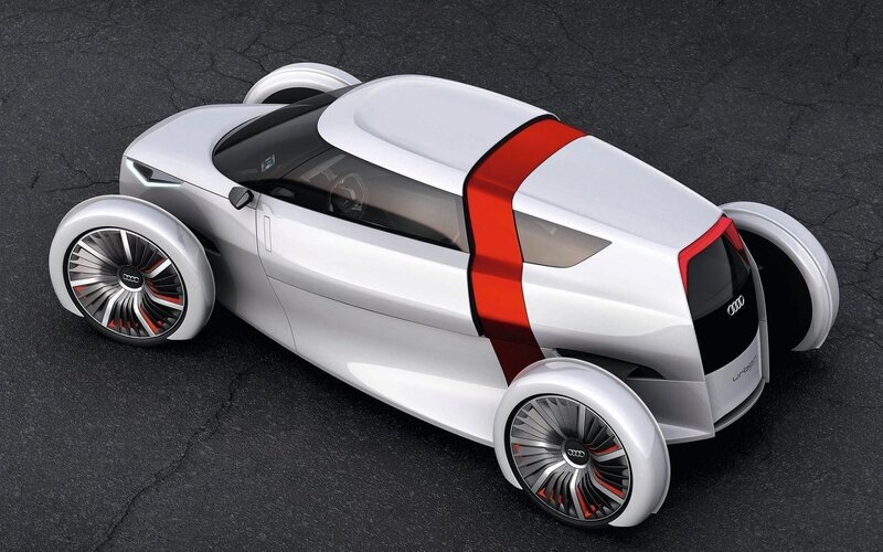 Silver Concept Car — White, Futuristic, 3d Render, Red Stripe, Wheel