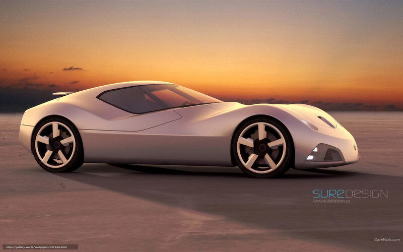 Silver Concept Car — White, Serene, Sunset, 3d Render