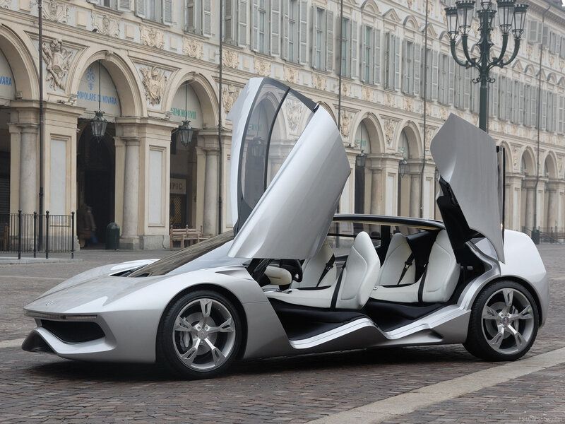 Silver concept car with gullwing doors