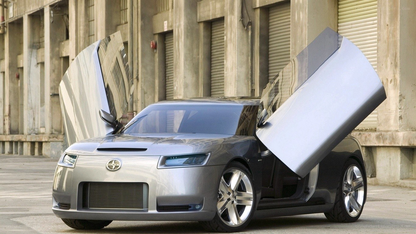 Silver concept car with gullwing doors