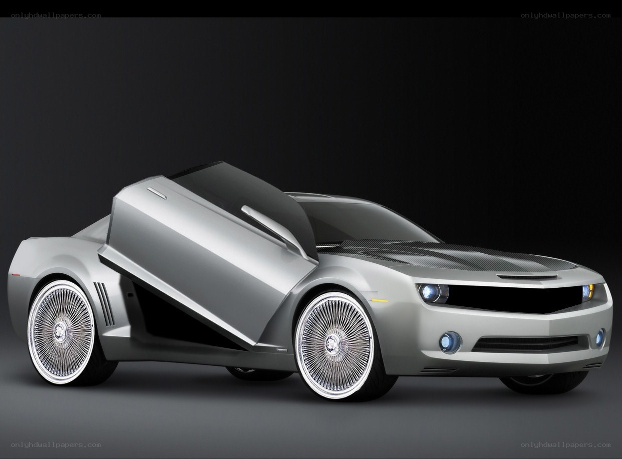 Silver concept car with gullwing doors