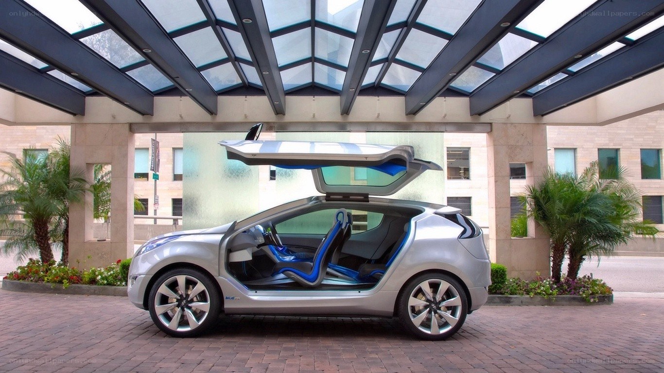 Silver concept car with open doors