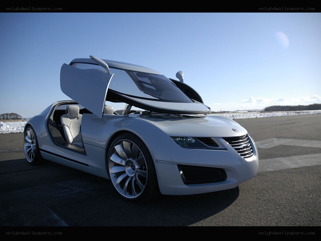 Silver concept car with open doors