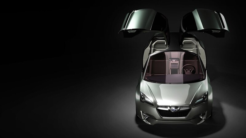 Silver concept car with open doors