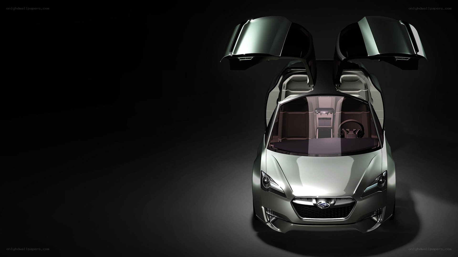 Silver concept car with open doors