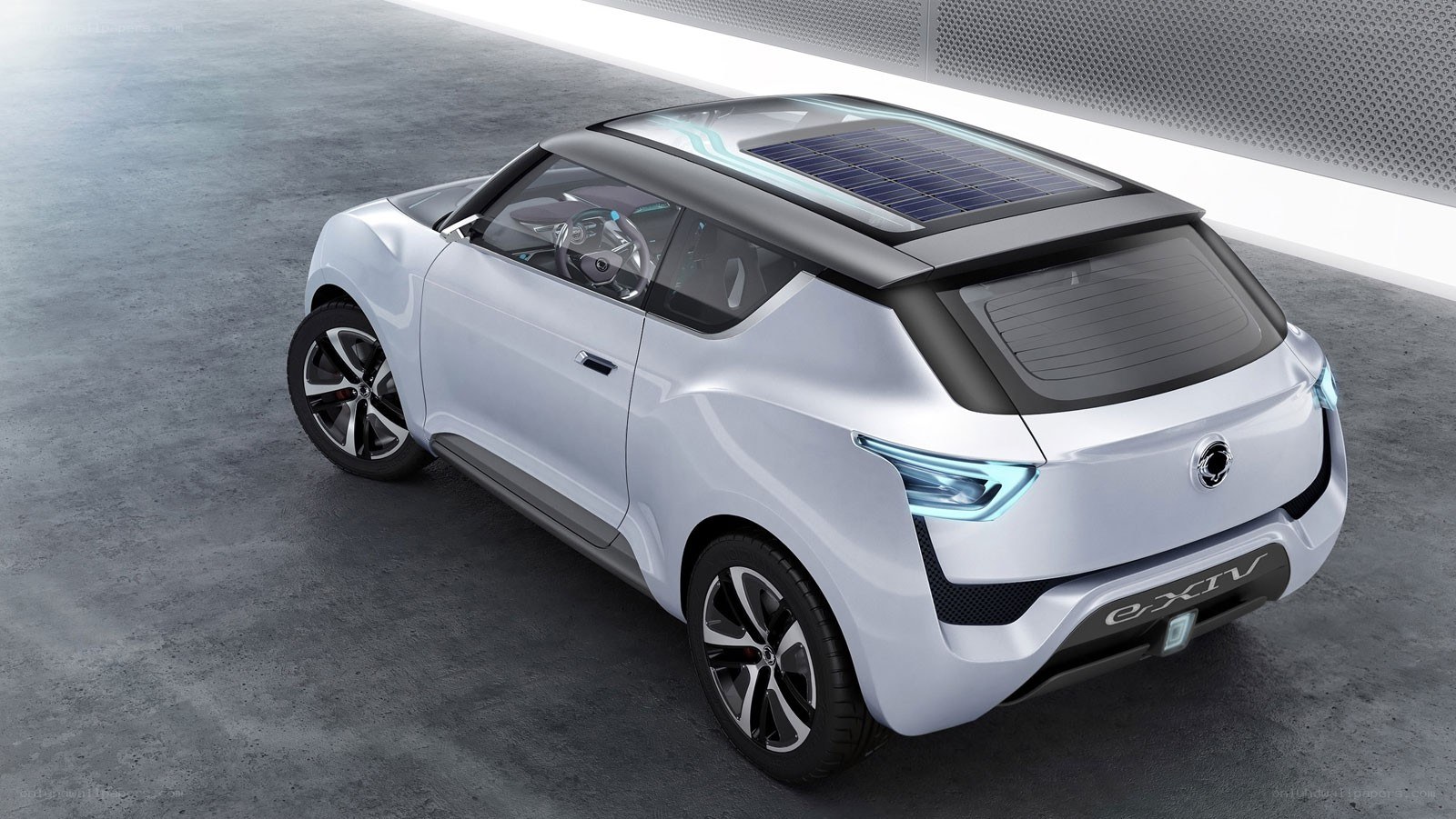 Silver concept car with solar roof
