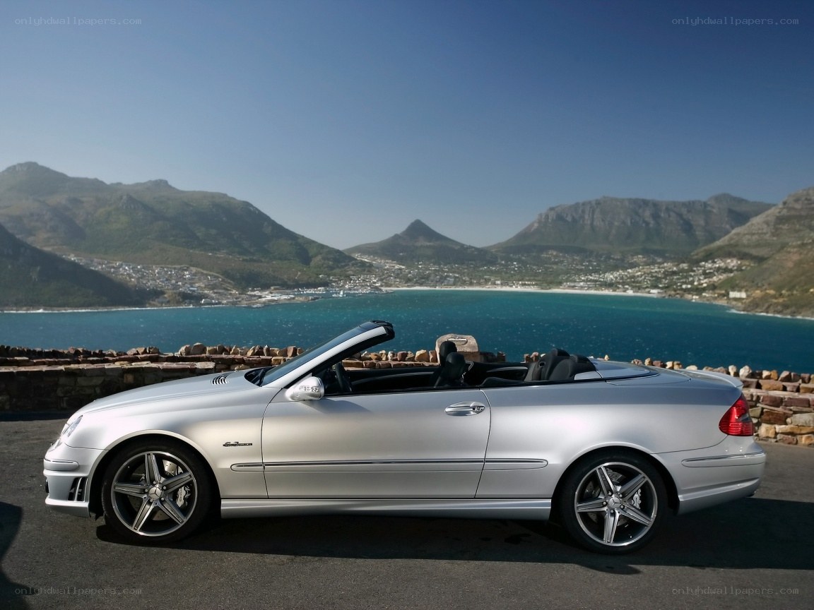 Silver convertible by the coast