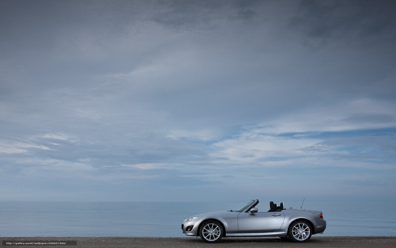 Silver convertible by the sea