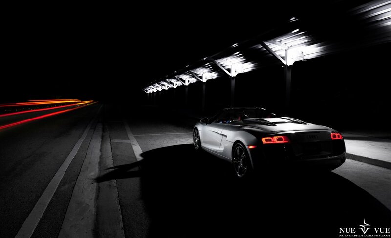 Silver Convertible Car — Black, Dramatic, Night, Photograph