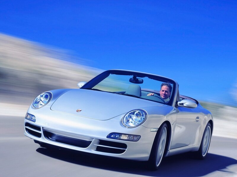 Silver Convertible Car — Blue, Dynamic, Afternoon