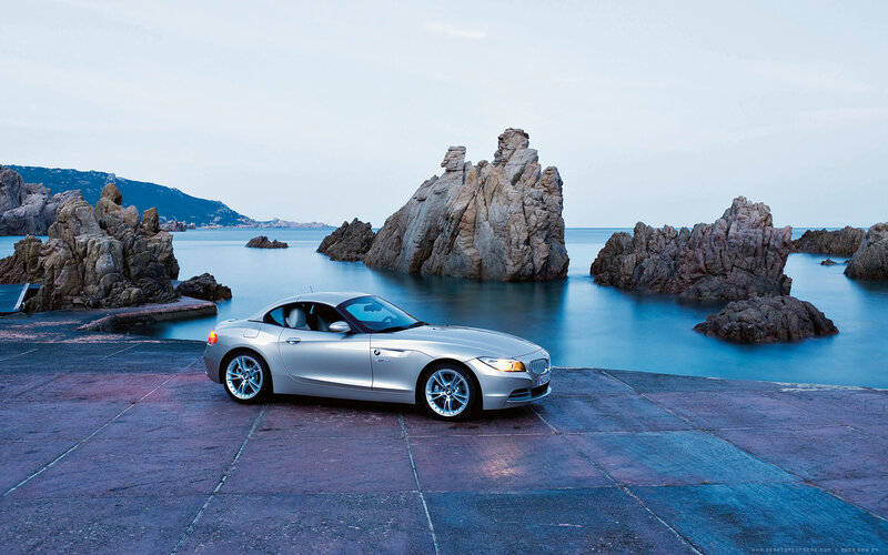 Silver Convertible Car — Blue