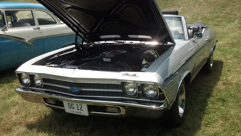 Silver Convertible Car — Calm, Afternoon, Photograph, Blue and White Vintage Car