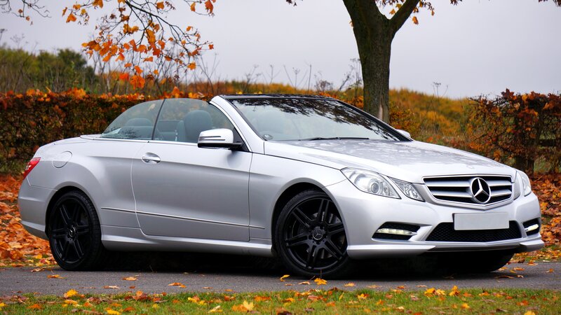 Silver Convertible Car — Calm, Autumn