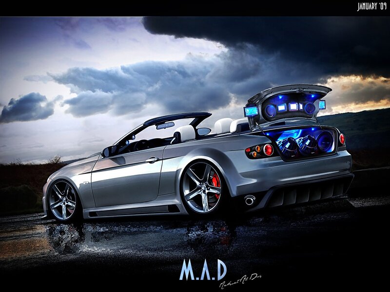 Silver Convertible Car — Dramatic, Night, Digital Art, Trunk