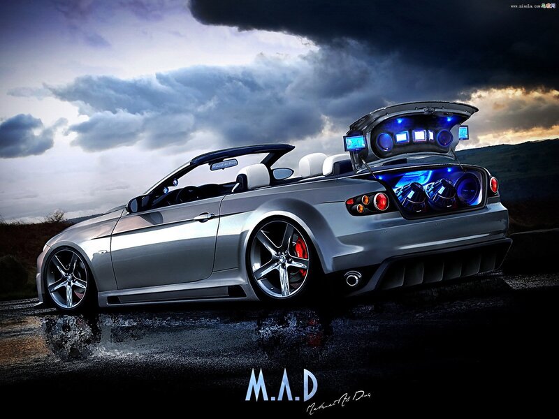 Silver Convertible Car — Dramatic, Sunset, Digital Art