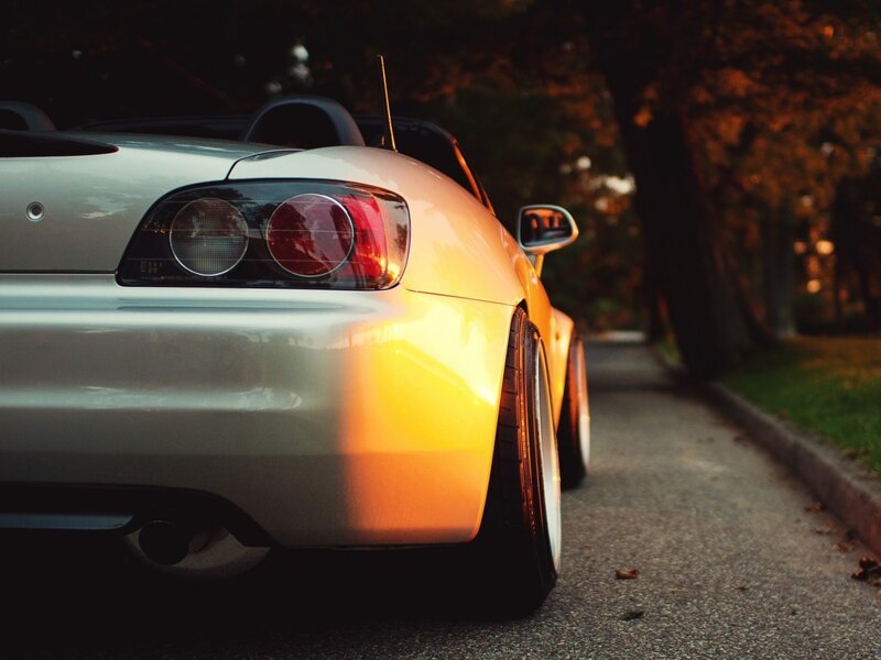 Silver Convertible Car — Dramatic, Sunset, Photograph, Trees