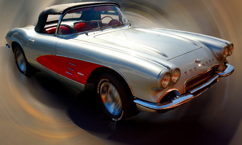 Silver Convertible Car — Dynamic, Photograph, Red Interior