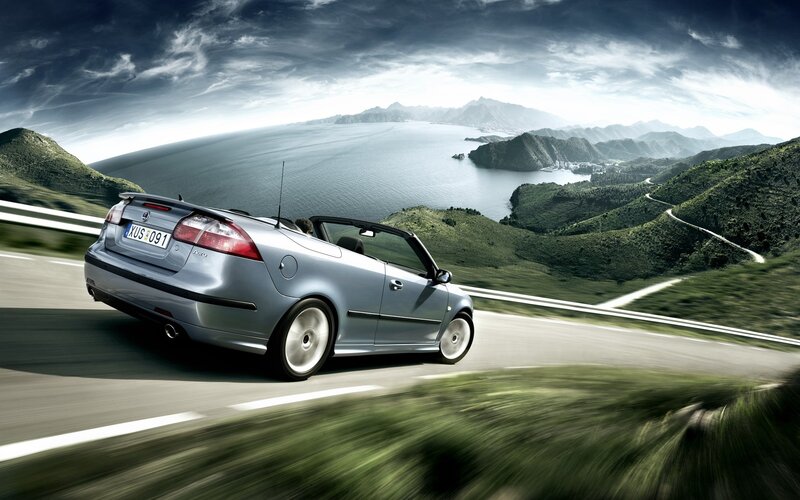 Silver Convertible Car — Gray, Dramatic, Afternoon, Photograph, Road, Mountains