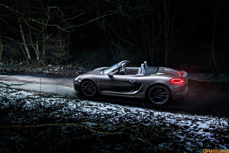 Silver Convertible Car — Gray, Dramatic, Night, Photograph, Forest