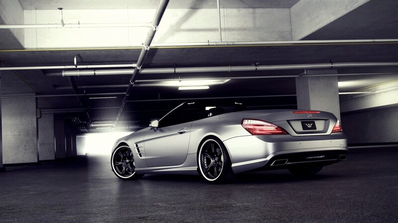 Silver Convertible Car — Gray, Dramatic, Photograph, Parking Garage