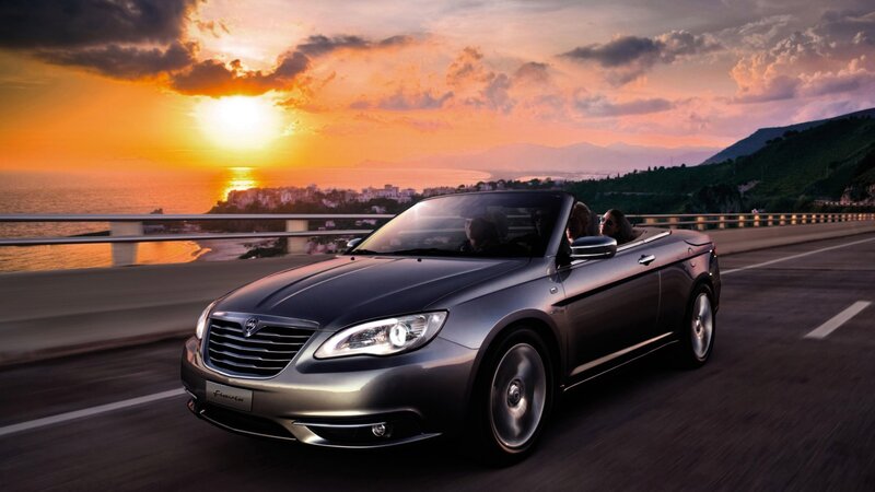 Silver Convertible Car — Gray, Dramatic, Sunset, Photograph, People, Sea, Mountain