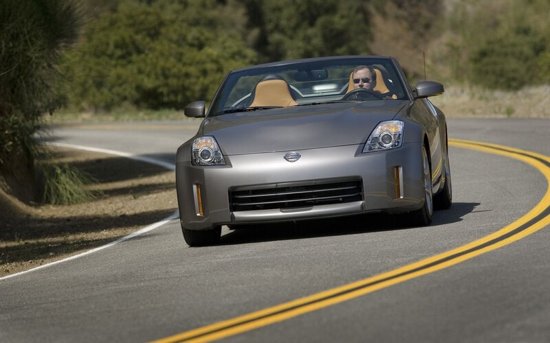 Silver Convertible Car — Gray, Driving