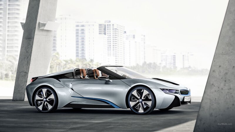 Silver Convertible Car — Modern, Afternoon, 3d Render, Concrete Pillars