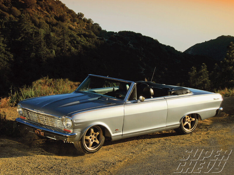 Silver convertible car on a hillside