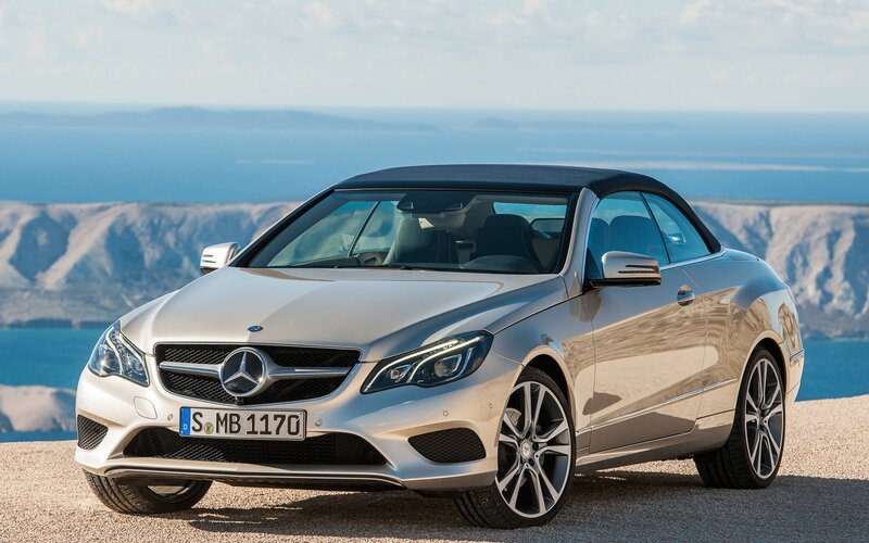 Silver Convertible Car — Serene, Afternoon, Photograph, Mountains, Sea, Sky
