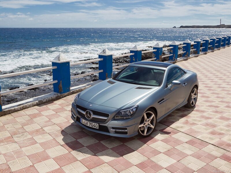 Silver Convertible Car — Serene, Afternoon, Photograph, Ocean, Sea Wall