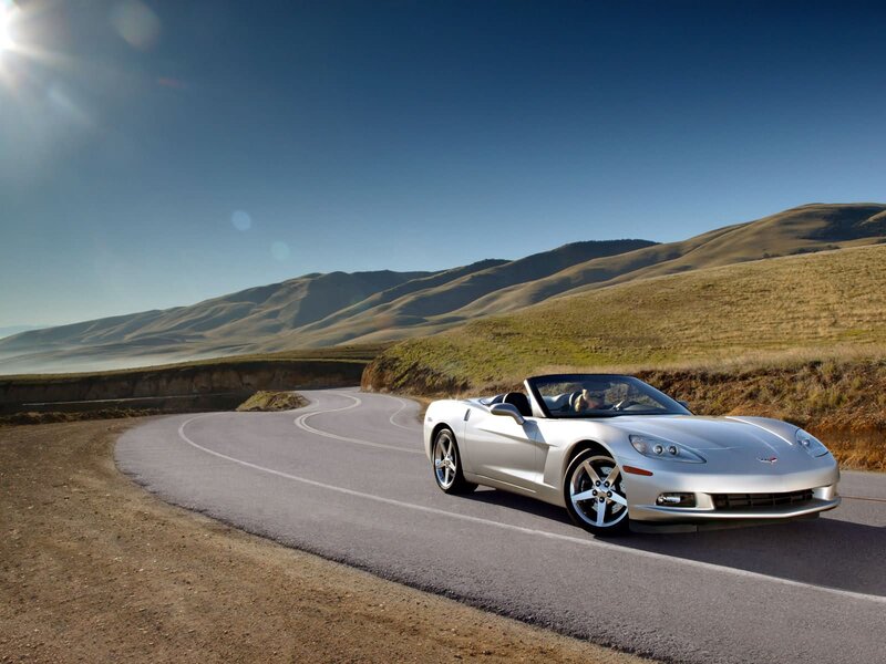 Silver Convertible Car — Serene, Afternoon, Photograph, Road, Hills