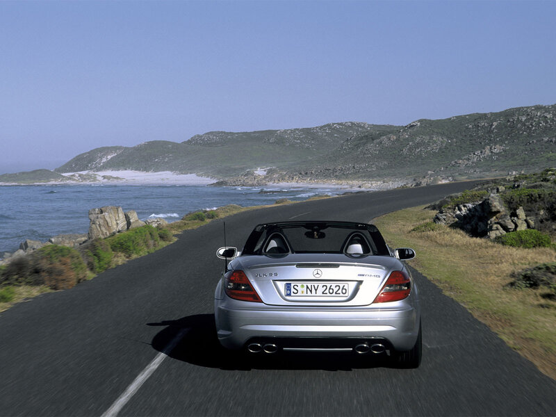 Silver Convertible Car — Serene, Afternoon, Photograph, Road, Ocean, Hills