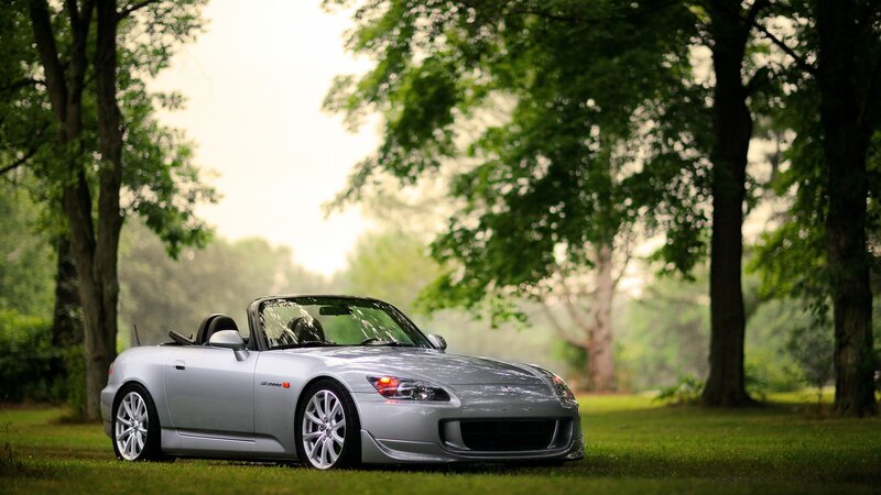 Silver Convertible Car — Serene, Afternoon, Photograph, Trees, Grass