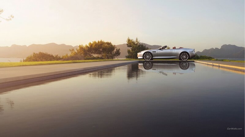 Silver Convertible Car — Serene, Sunset, Photograph, Pool