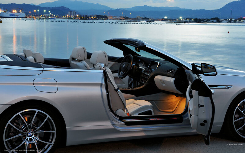 Silver Convertible Car — Serene, Sunset, Photograph, Sea