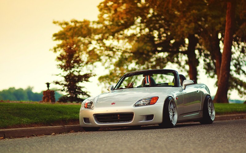 Silver Convertible Car — Serene, Sunset, Photograph, Trees