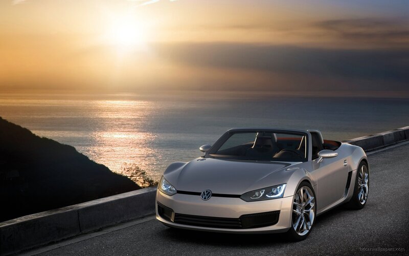 Silver Convertible Car — Serene, Sunset