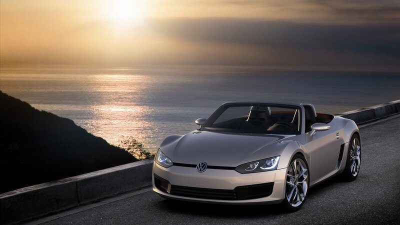 Silver Convertible Car — Sunset